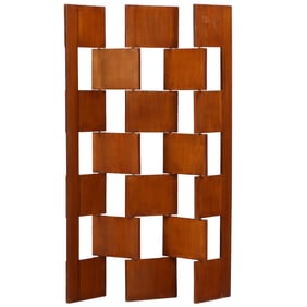 ADJUSTABLE MAHOGANY ROOM DIVIDER IN THE MANNER OF EILEEN GREY.