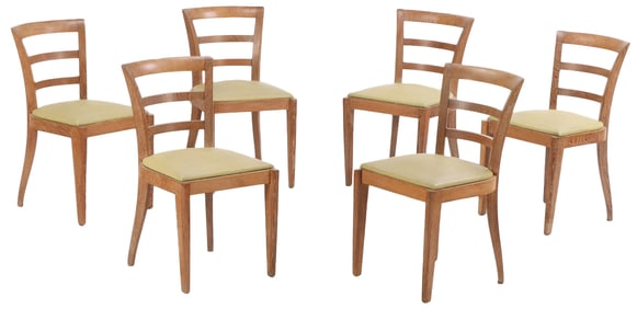 SIX FRENCH CERUSED OAK DINING CHAIRS C 1950.