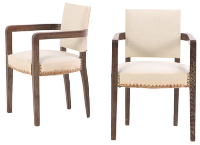 PAIR FRENCH CERUSED OAK ARM CHAIRS C 1940.