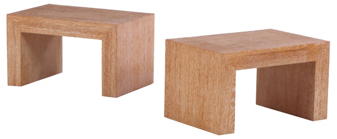 PAIR FRENCH CERUSED OAK END TABLES WITH DRAWERS C 1970.