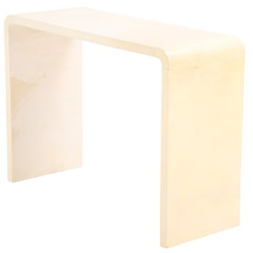 PARCHMENT COVERED CONSOLE TABLE IN THE MANNER OF JEAN-MICHEL FRANK HAVING A WATERFALL EDGE,