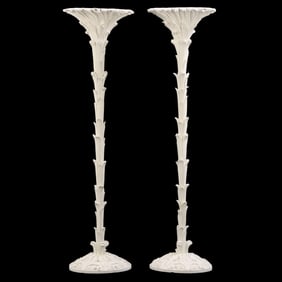 PAIR PAINTED AND CARVED WOOD TORCHIERES IN THE MANNER OF SERGE ROCHE.