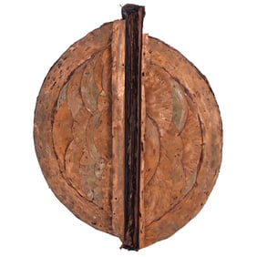LARGE 36" BRUTALIST WALL SCULPTURE IN COPPER AND CANVAS, UNSIGNED C 20TH CENTURY