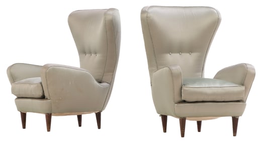 PAIR OF ITALIAN UPHOLSTERED LOUNGE CHAIRS ATTRIBUTED TO PAOLO BUFFA C 1950.