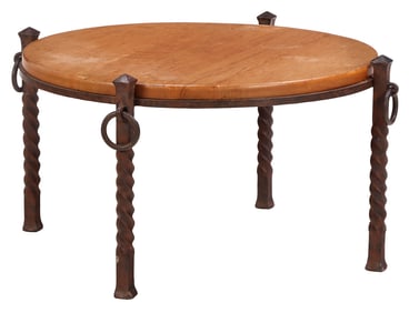 FRENCH OAK AND IRON BRUTALIST STYLE COFFEE TABLE C 1960.