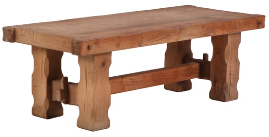 FRENCH OAK BRUTALIST STYLE COFFEE TABLE MADE WITH EXTRA THICK TIMBER C 1960.