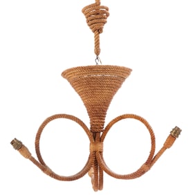 THREE ARM FRENCH ROPE CHANDELIER ATTRIBUTED TO THE HUSBAND AND WIFE TEAM OF AUDOUX AND MINET C 1950.