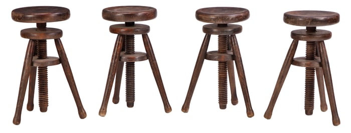 FOUR FRENCH ADJUSTABLE ARTISTS STOOLS C 1940