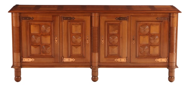 FRENCH MAHOGANY FOUR DOOR SIDEBOARD IN THE MANNER OF CHARLES DUDOUYT C 1940.