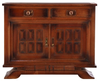 FRENCH OAK SERVER WITH COPPER PLATED HARDWARE C1945 IN THE MANNER OF CHARLES DUDOUYT.