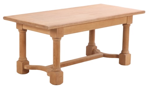 BELGIAN STRIPPED OAK TABLE WITH STRETCHER BASE C 1950.