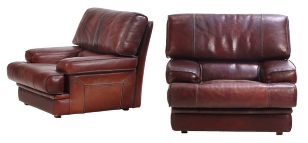 PAIR FRENCH LEATHER CLUB CHAIRS C 1975.
