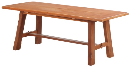 FRENCH OAK TRESTLE TABLE HAVING MORTIS AND TENON CONSTRUCTION C 1960.
