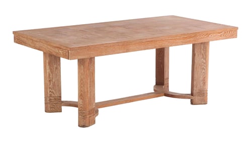 FRENCH CERUSED OAK DINING TABLE HAVING TWO OAK LEAVES C 1940.