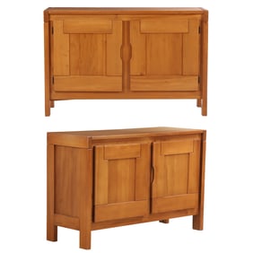 PAIR FRENCH ELM TWO DOOR SERVERS C 1975 BY MAISON REGAIN.