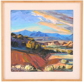 LOUISA MCELWAIN (AMERICAN 1953-2013)  "BADLANDS, SUNDOWN," EXPRESSIONIST WESTERN LANDSCAPE WITH
