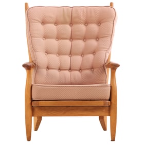 FRENCH OAK "EDUARD" ARM CHAIR BY GUILLERME AND CHAMBRON  C 1970.