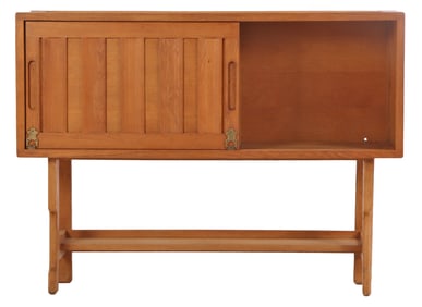 FRENCH OAK FALL FRONT BAR CABINET BY GUILLERME AND CHAMBRON  C 1970.