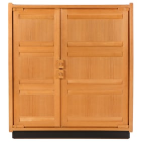 FRENCH SOLID OAK TWO DOOR CABINET WITH INTERIOR SHELVES DESIGNED BY GUILLERME AND CHAMBRON C 1965.