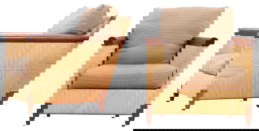 PAIR OF DONGHIA MERBOU CLUB CHAIRS WITH RUSH SIDES.