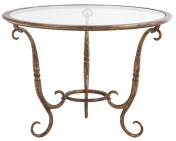 ELEGANT GILT IRON GLASS TOP TABLE POSSIBLY BY GIOVANNI BANCI.