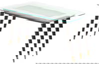 PAINTED WOOD ITALIAN COFFEE TABLE HAVING A GLASS TOP WITH A SILVERED BAND IN THE MANNER OF GIO