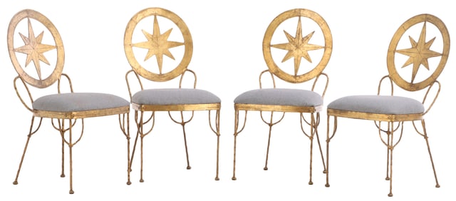 FOUR FRENCH GILT IRON STAR DECORATED SIDECHAIRS C 1970.