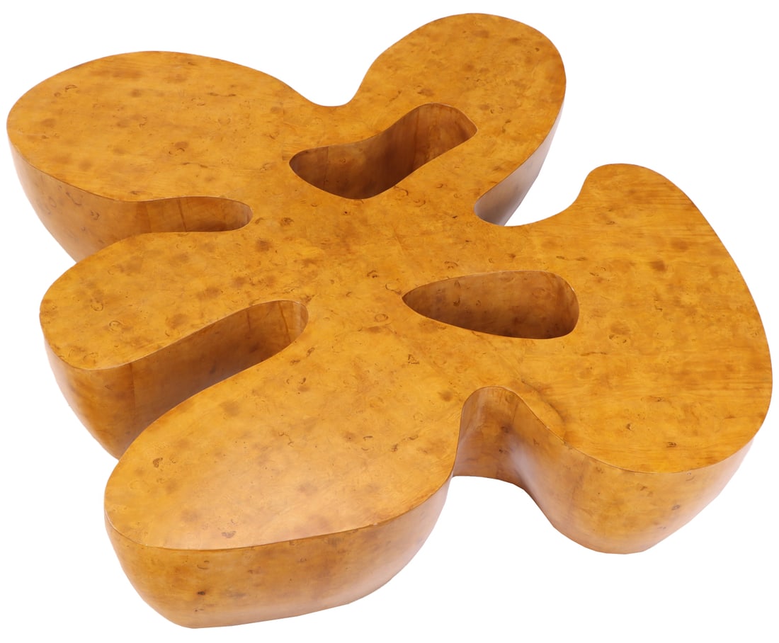 LARGE MODERNIST BURL WOOD BIOMORPHIC COFFEE TABLE. (1 of 5)