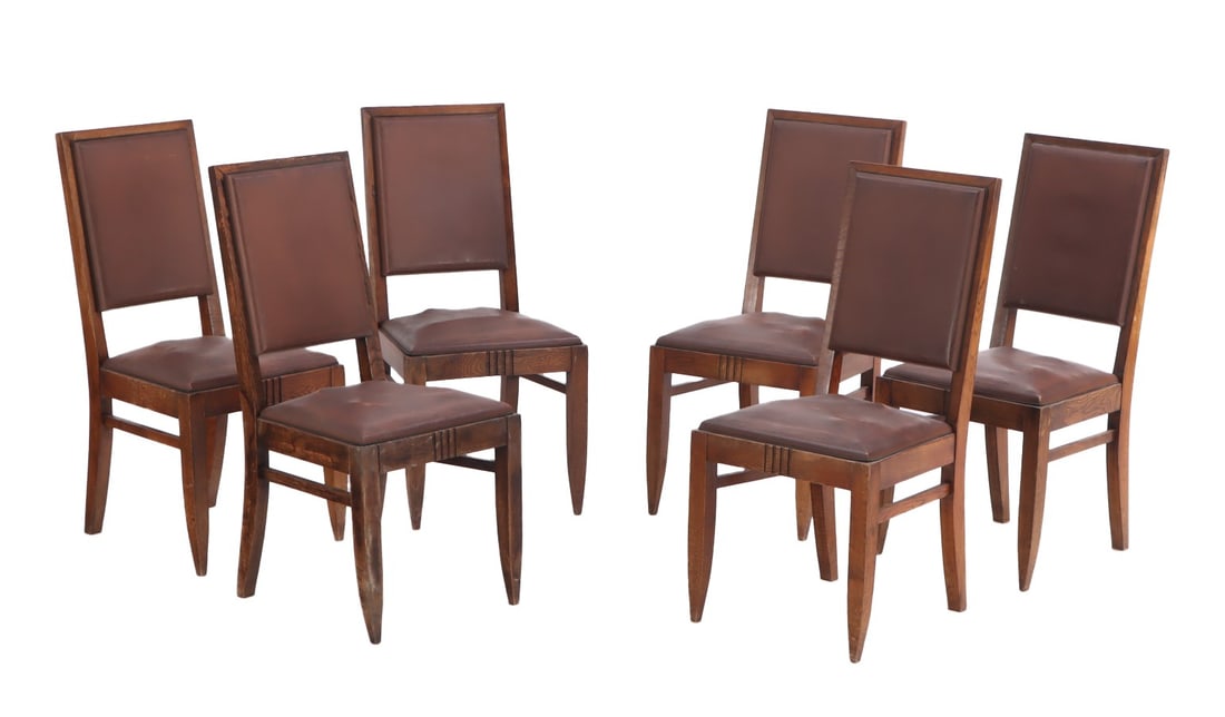SIX FRENCH OAK DINING CHAIRS C 1940. (1 of 4)