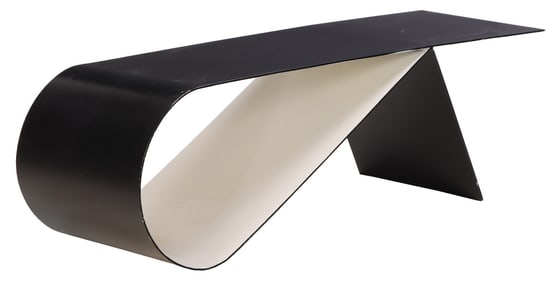 PAINTED IRON WAVE FORM COFFEE TABLE.