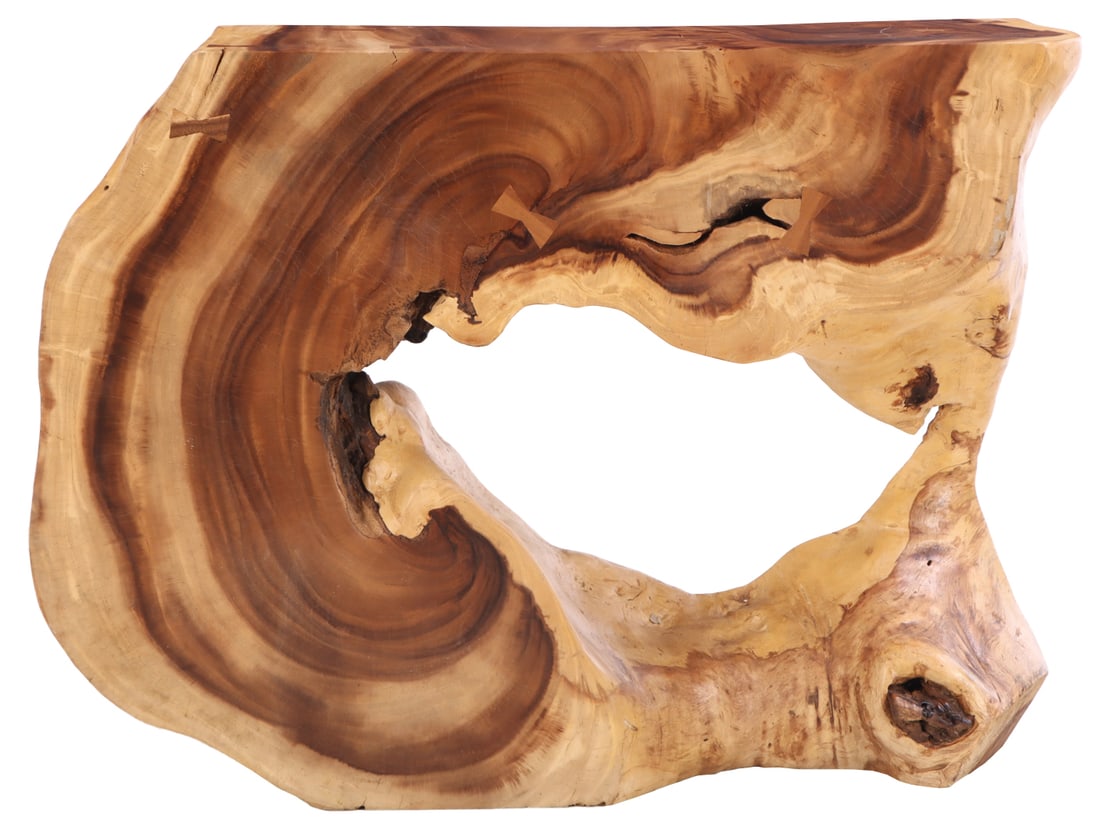 A SOLID WOOD ACACIA CONSOLE TABLE.: A solid wood acacia console table. Ht: 35.75" Wd: 48.5" Dpth: 13"