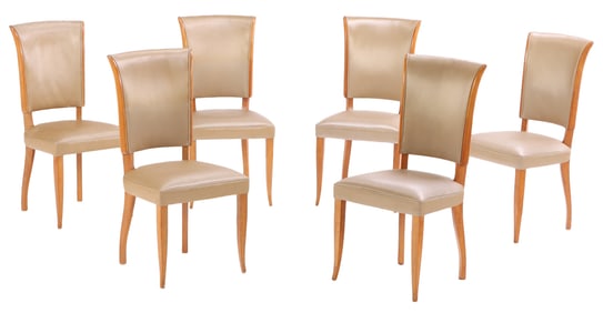 SIX FRENCH DINING CHAIRS C 1950 IN THE MANNER OF ANDRE ARBUS.