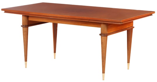 FRENCH MAHOGANY DINING TABLE WITH CENTRAL MARQUETRY INLAY AND SLIDES TO ACCOMMODATE TWO