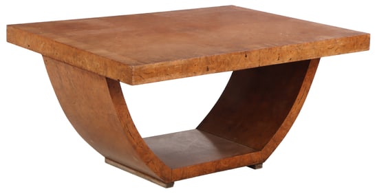FRENCH ART DECO BIRDSEYE MAPLE DINING TABLE WITH BANDED TOP C 1940.