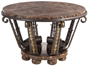 FRENCH ART DECO CENTER TABLE AFTER A MODEL BY EDGAR BRANDT FOR THE 1925 PARIS EXPOSITION. FORGED