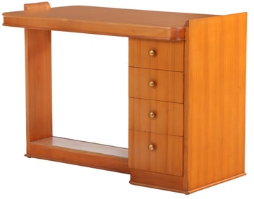 FRENCH ART DECO DESK BY DOMINIQUE, CIRCA 1935, IN CEYLONESE LEMONWOOD WITH BRONZE MOUNTS. BRANDED