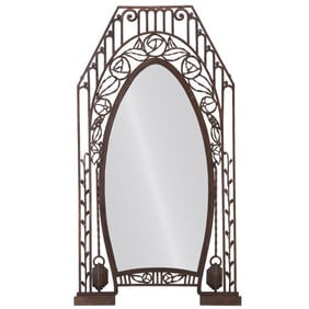 FRENCH ART DECO FORGED IRON MIRROR, CIRCA 1925, IN THE STYLE OF EDGAR BRANDT