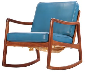 MID-CENTURY MODERN DANISH ROCKING CHAIR, OLE WANSCHER FOR FRANCE & SONS, RETAILED BY JOHN