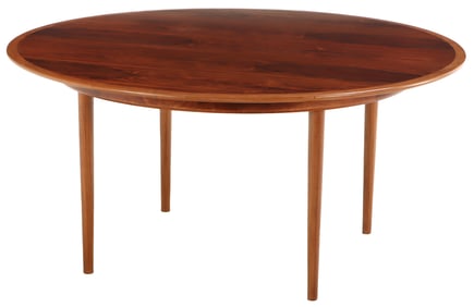 LARGE ROUND ROSEWOOD DANISH STYLE DINING TABLE C 1950.