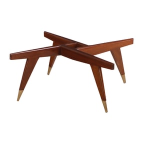 MAHOGANY COFFEE TABLE HAVING A ROUND GLASS TOP.