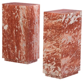 PAIR RECTANGULAR MARBLE PEDESTALS HAVING A RECESSED BASE.