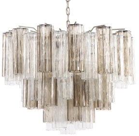 TWO-TONE MURANO GLASS CHANDELIER HAVING THREE TIERS OF HAND-BLOWN TRONCHI TUBES. C. 1970