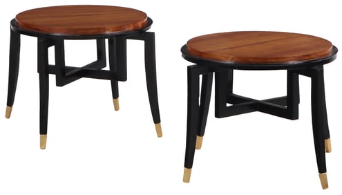 PAIR ITALIAN PARTIAL EBONIZED END TABLES WITH NATURAL FINISHED WALNUT TOPS AND THE LEGS HAVING