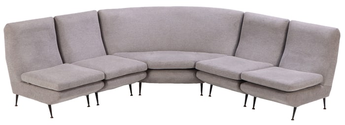 ITALIAN MODULAR FIVE PIECE SOFA ON IRON LEGS C 1950. CAN BE USED AS INDIVIDUAL PIECES.