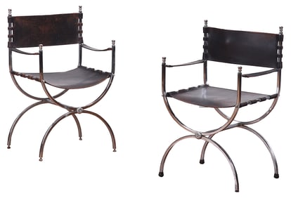 PAIR OF CHROME LEATHER CHAIRS