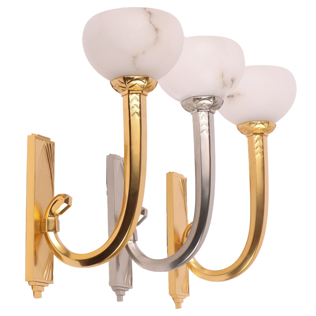 A LOT OF THREE ART DECO STYLE BRONZE WALL SCONCES IN THE MANNER OF BAROVIER. ONE BEING NICKEL OVER (1 of 5)