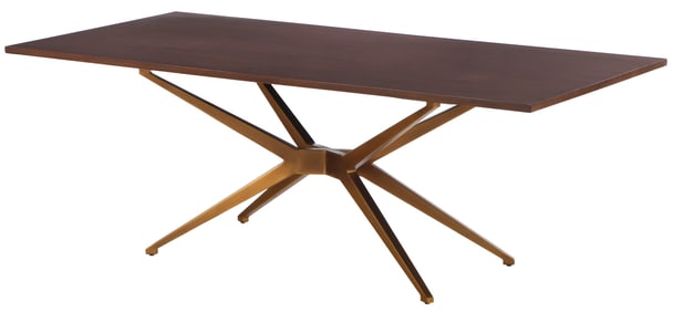 DINING TABLE OR DESK WITH BRASS SPIDER LEG BASE BY RESTORATION HARDWARE.