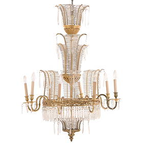 ELEGANT RUSSIAN STYLE BRONZE AND CRYSTAL CHANDELIER HAVING TEN LIGHTS. (1 of 6)