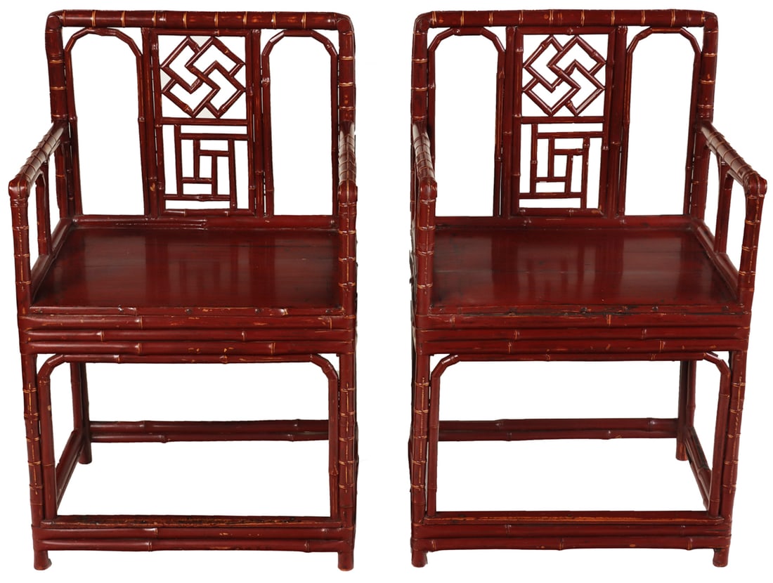 A PAIR OF EARLY 20TH C CHINESE BRIGHTON PAVILION STYLE BAMBOO ARMCHAIRS. (1 of 5)