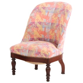 FRENCH MAHOGANY RESTORATION STYLE BOUDOIR CHAIR C 1840 HAVING UPDATED FABRIC,